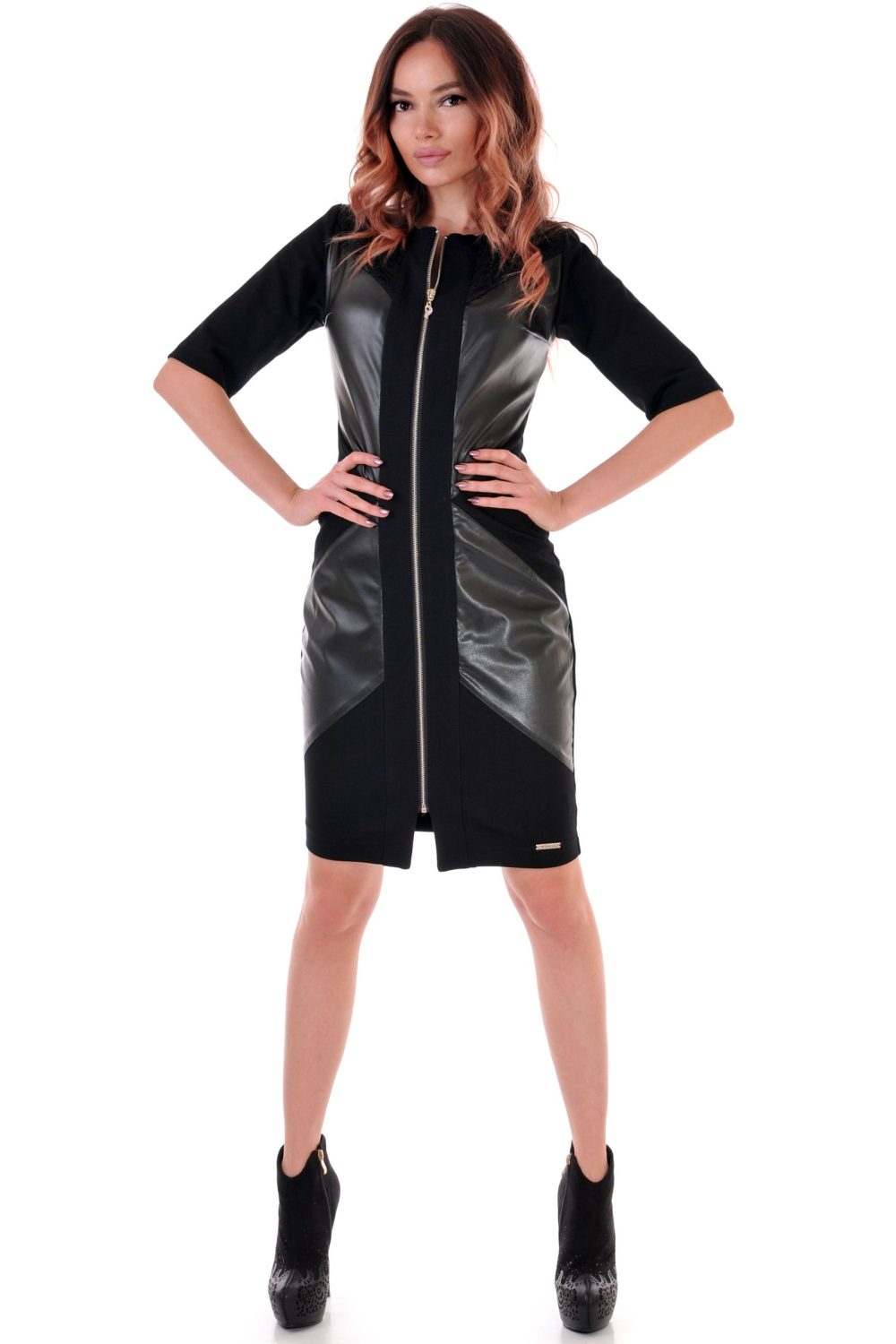 Черна Рокля с кожени елементи“AZAIAH“