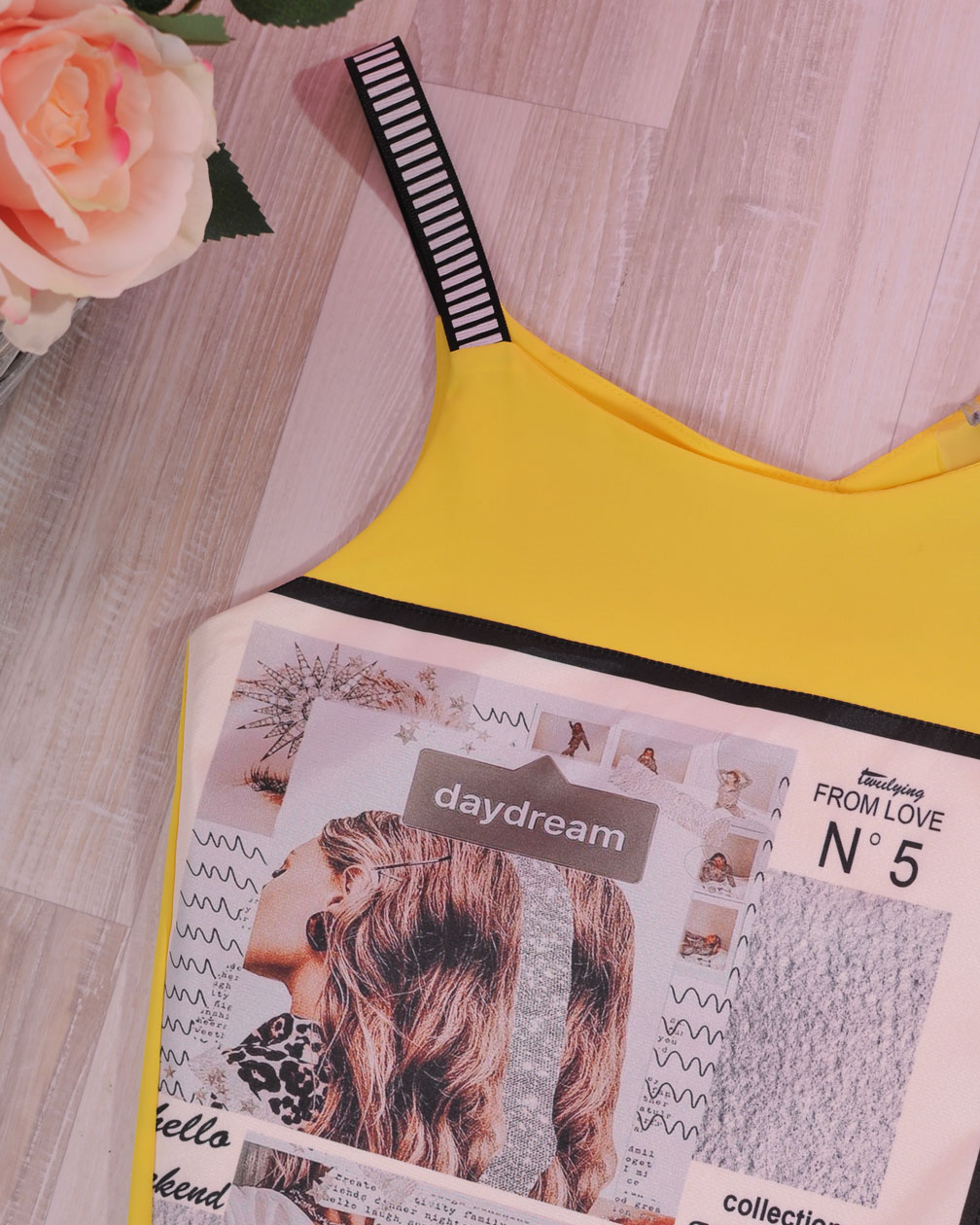 Дамски широк летен потник в жълто