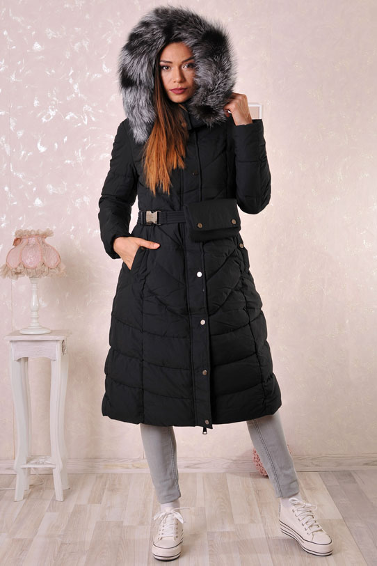 Дамско дълго яке с естествен косъм