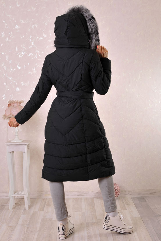 Дамско дълго яке с естествен косъм