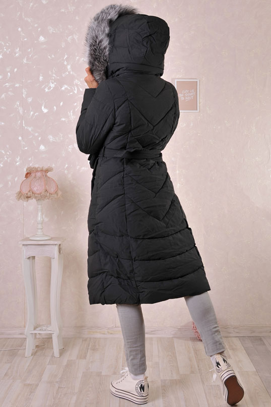 Дамско дълго яке с естествен косъм