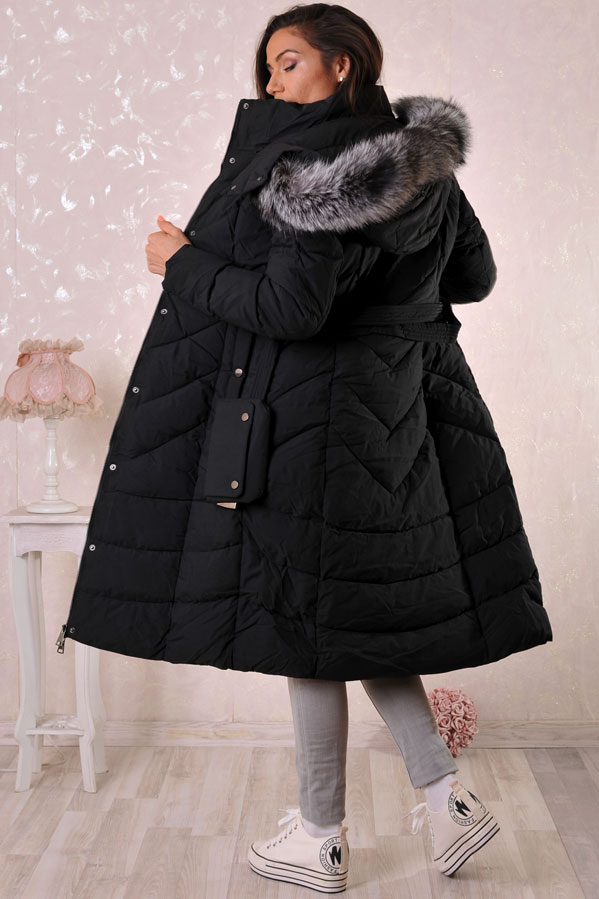 Дамско дълго яке с естествен косъм