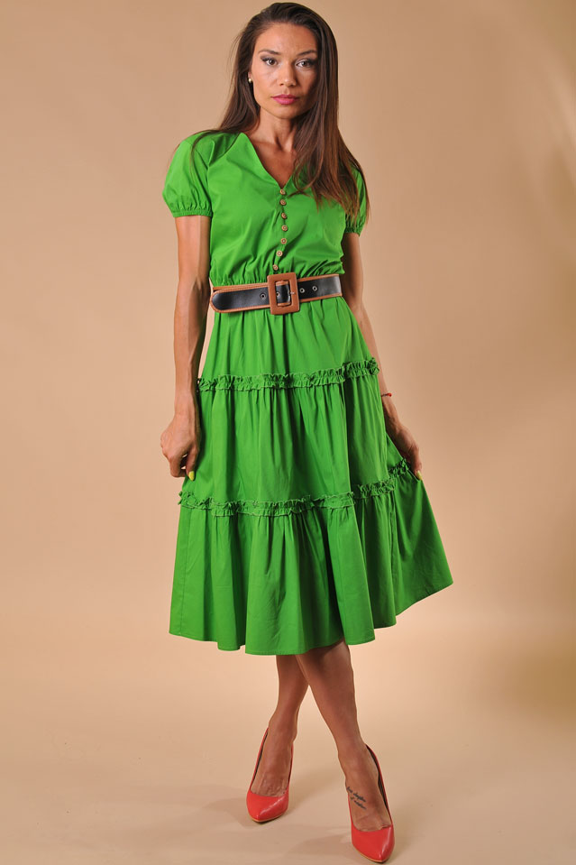 Разкроена зелена рокля