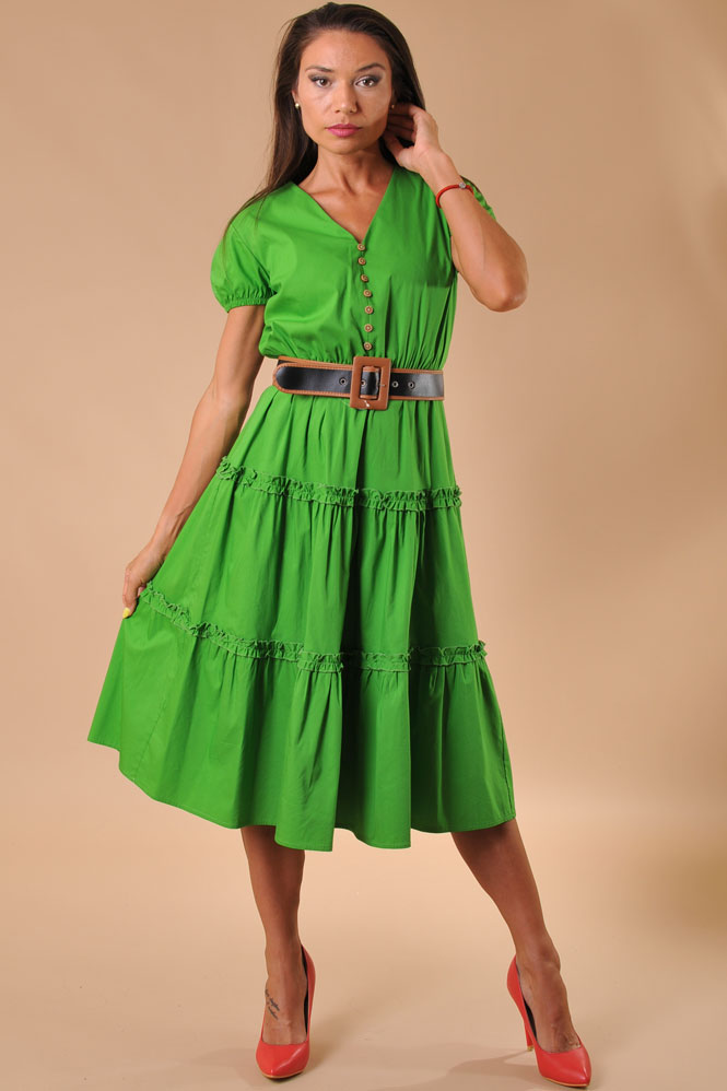 Разкроена зелена рокля