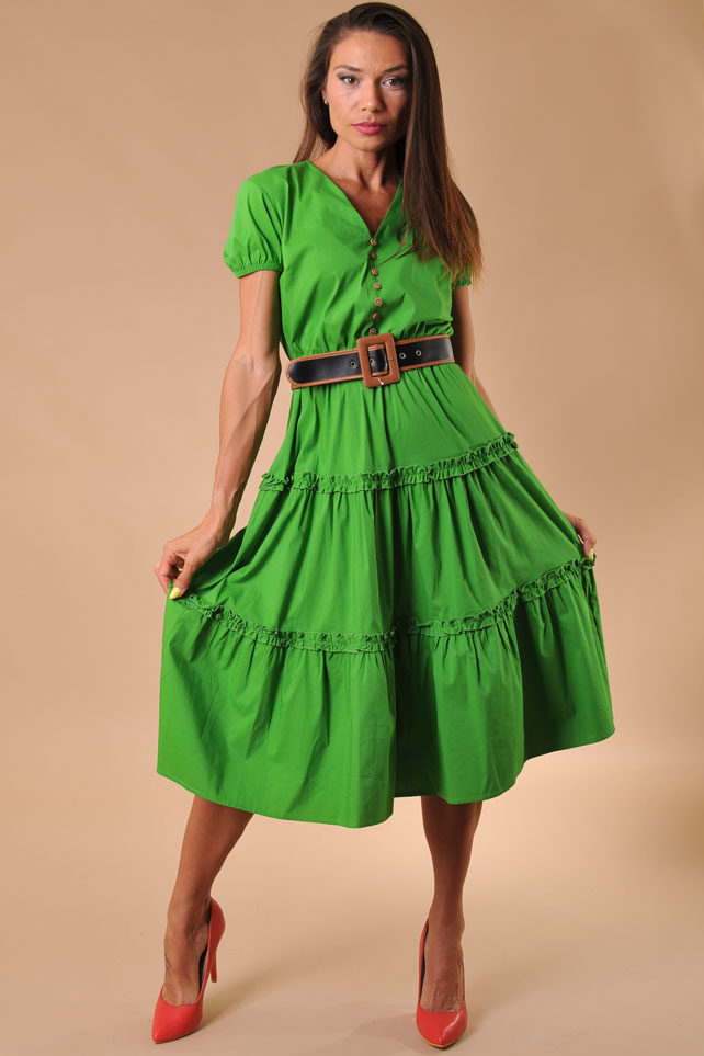 Разкроена зелена рокля