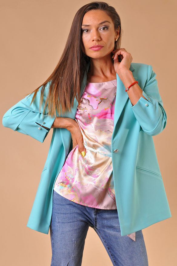 Дамско сако със свободна кройка в цвят мента