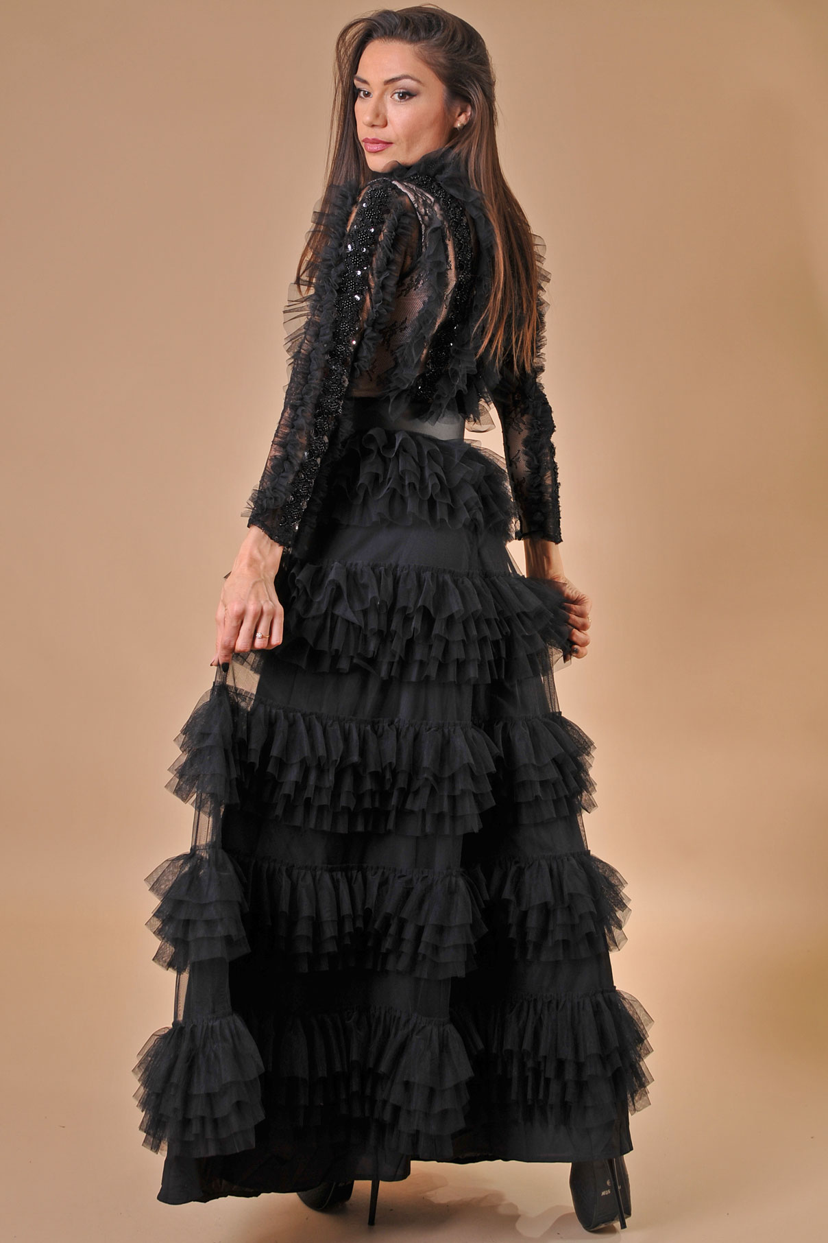 Официална бална черна рокля с пайети