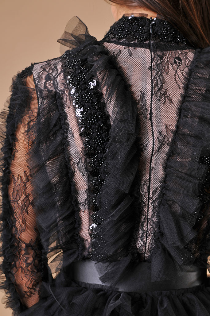 Официална бална черна рокля с пайети