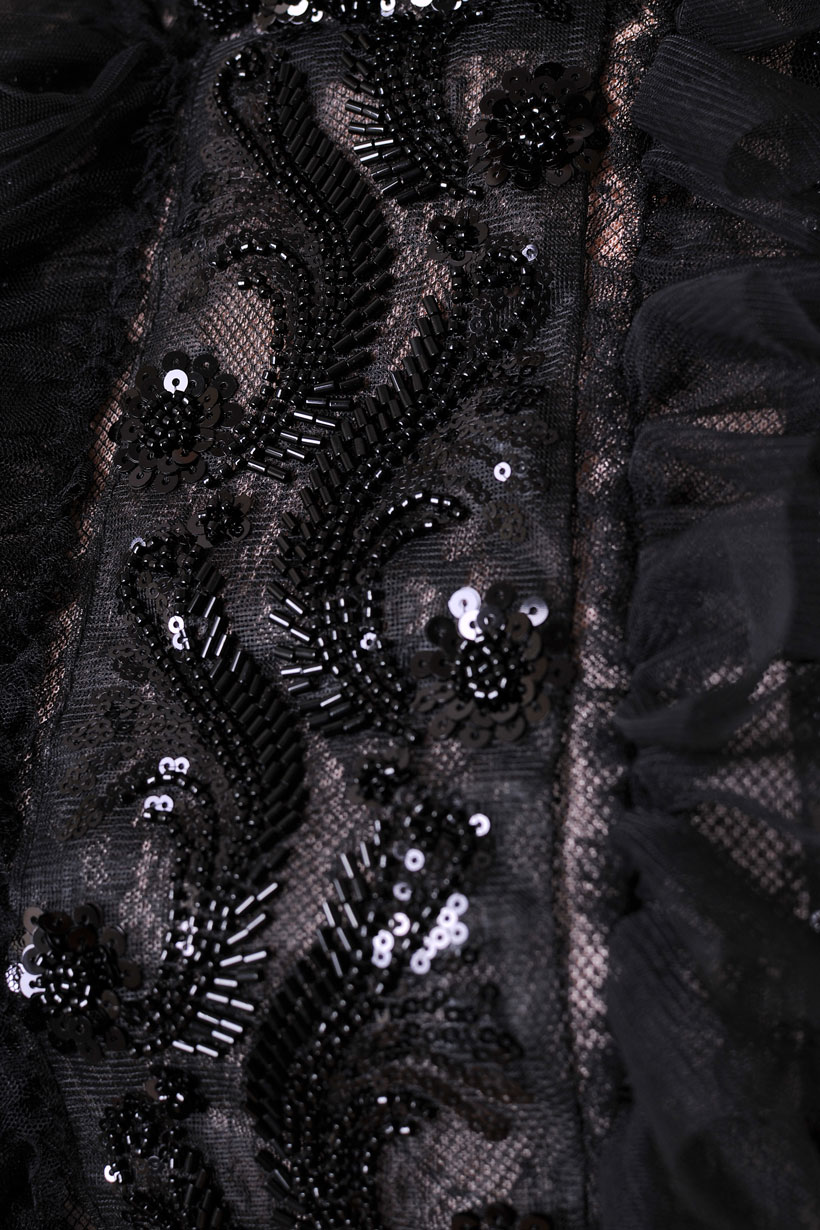 Официална бална черна рокля с пайети