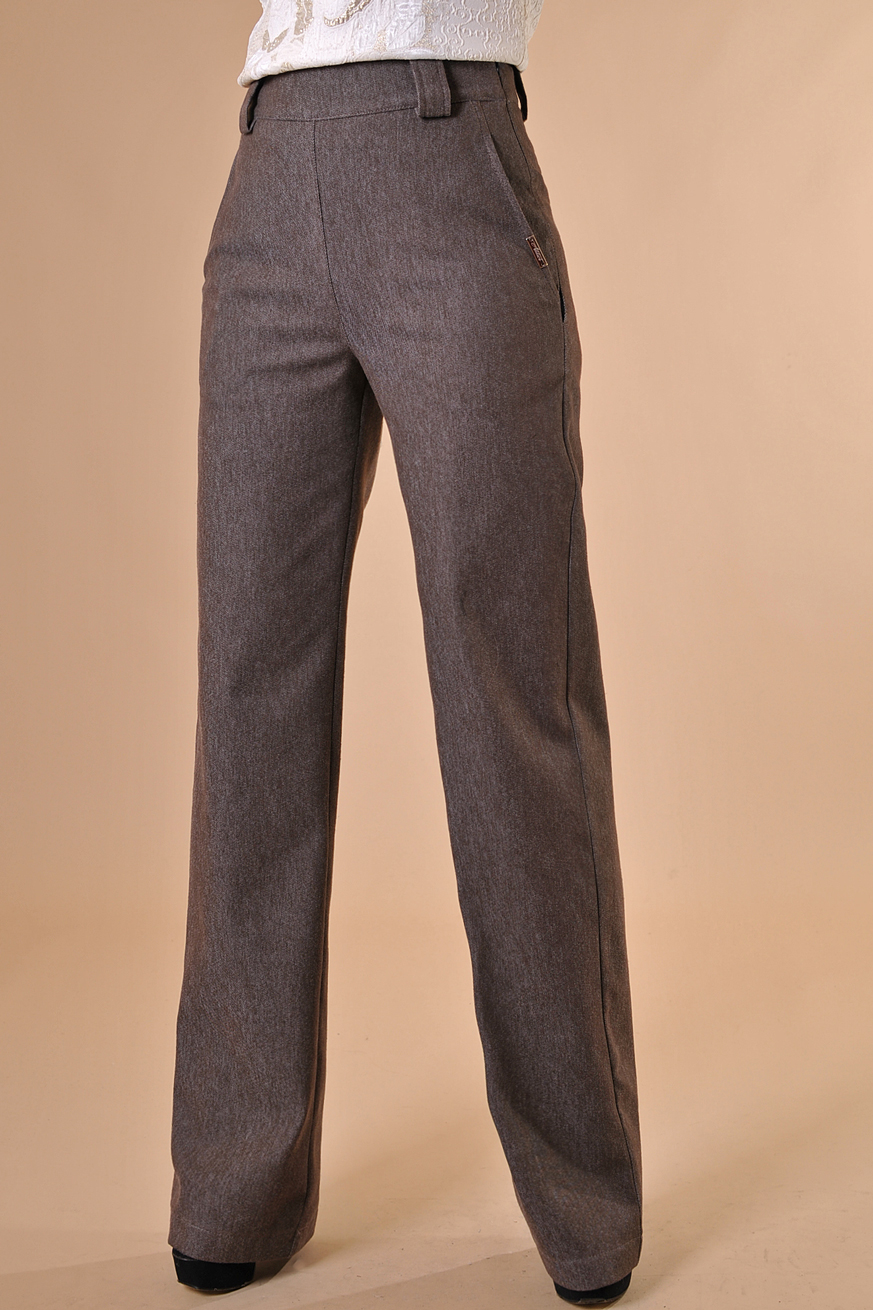 Дамски кафяв панталон с висока талия