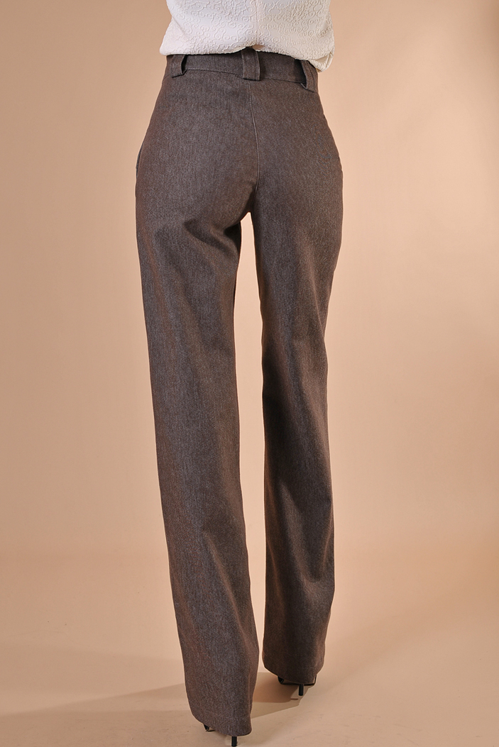 Дамски кафяв панталон с висока талия