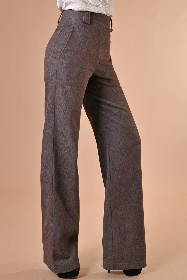 Дамски кафяв панталон с висока талия