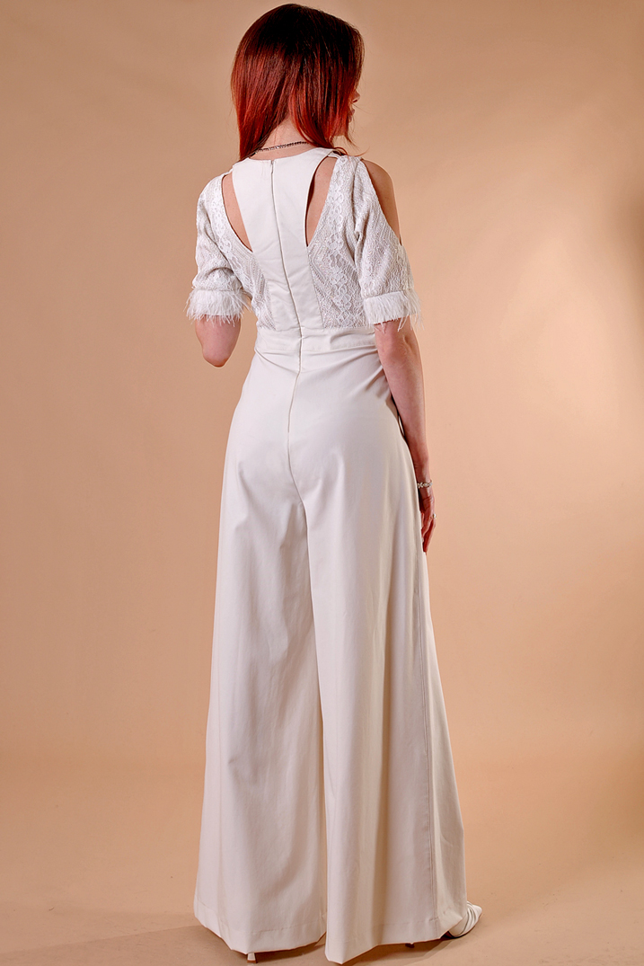 Бял гащеризон с широки крачоли White Beauty