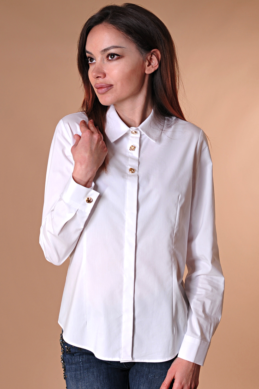 Дамска бяла риза с дълъг ръкав