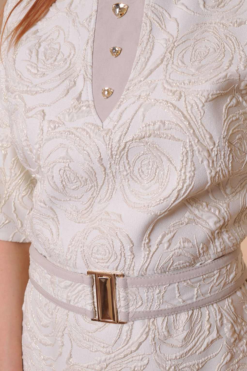 Златиста рокля от жакард French Chic